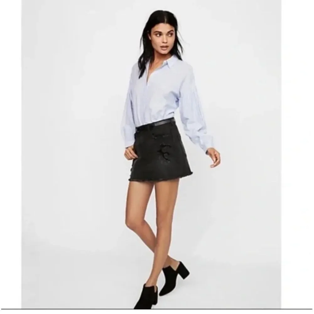 Express Mini Skirt Denim Black Jean Women's Size 4 Goth Grunge EMO